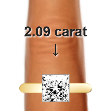 2.09ct princess diamond (7.05&times;7.05mm) shown on ring and finger