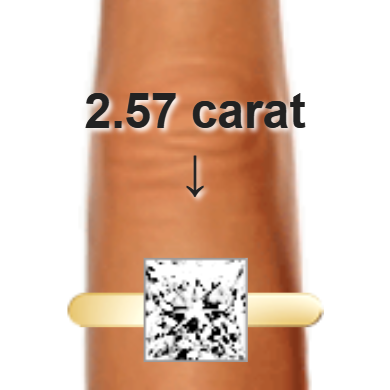 2.57ct princess diamond (7.55×7.55mm) shown on ring and finger
