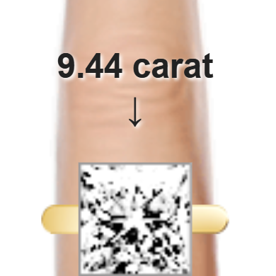 9.44ct princess diamond (11.65&times;11.65mm) shown on ring and finger