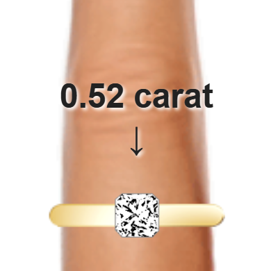 0.52ct radiant diamond (4.65×4.65mm) shown on ring and finger