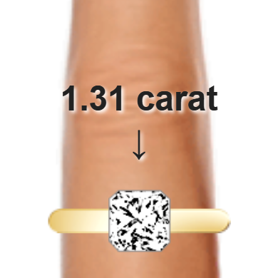 1.31ct radiant diamond (6.32&times;6.32mm) shown on ring and finger