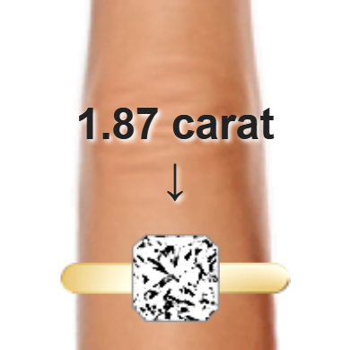 1.87ct radiant diamond (7.12×7.12mm) shown on ring and finger