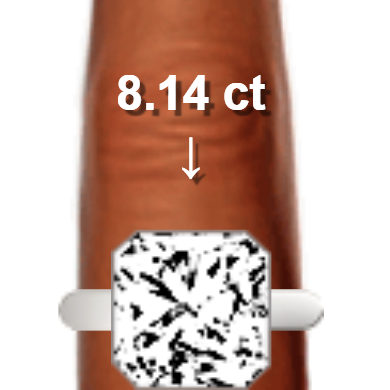8.14ct radiant diamond (11.62&times;11.62mm) shown on ring and finger