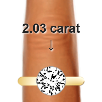 2.03ct round diamond (8.23×8.23mm) shown on ring and finger