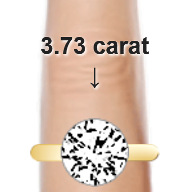 3.73ct round diamond (10.08&times;10.08mm) shown on ring and finger