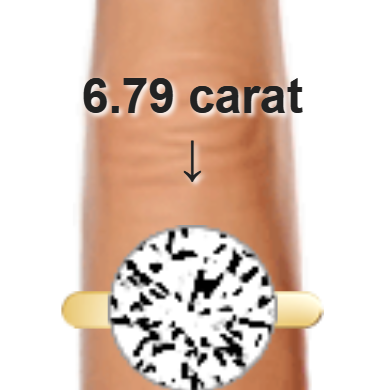 6.79ct round diamond (12.31&times;12.31mm) shown on ring and finger