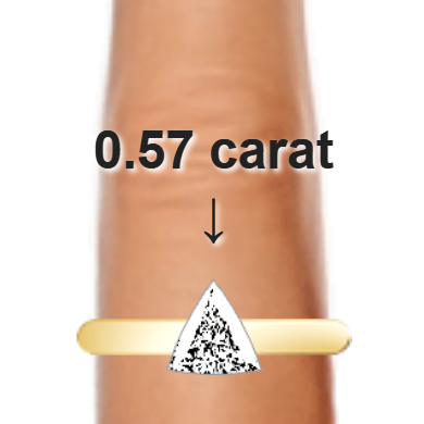 0.57ct trillion diamond (6.41×6.41mm) shown on ring and finger