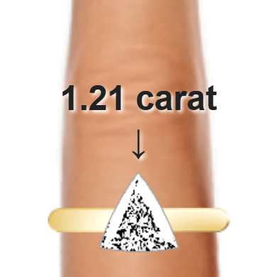 1.21ct trillion diamond (8.24×8.24mm) shown on ring and finger
